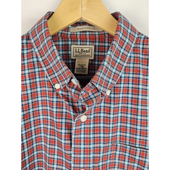 L.L. Bean Mens Shirt Size Large Red Plaid Short Sleeve Button Down Top - Picture 2 of 10